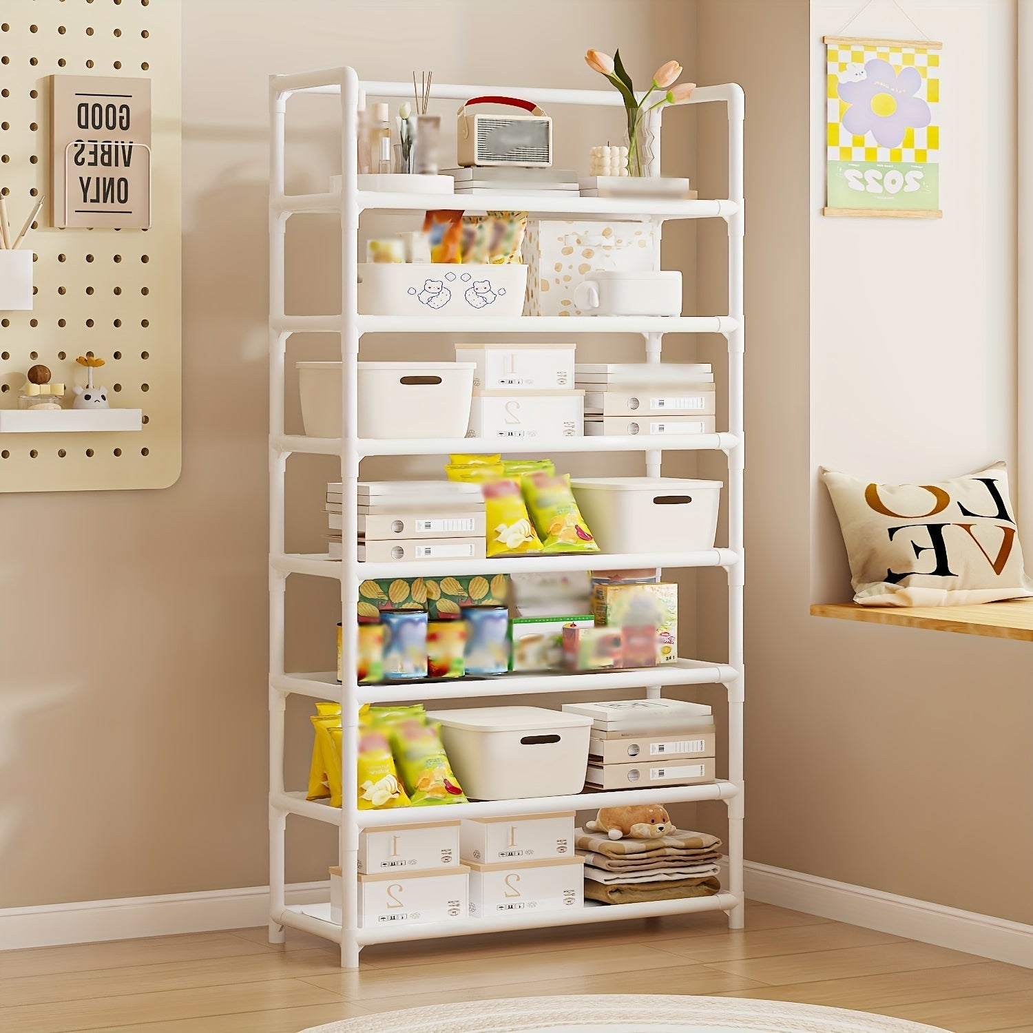 Large Capacity 7-Tier Storage Rack Multi-Functional Organizer for Home Office