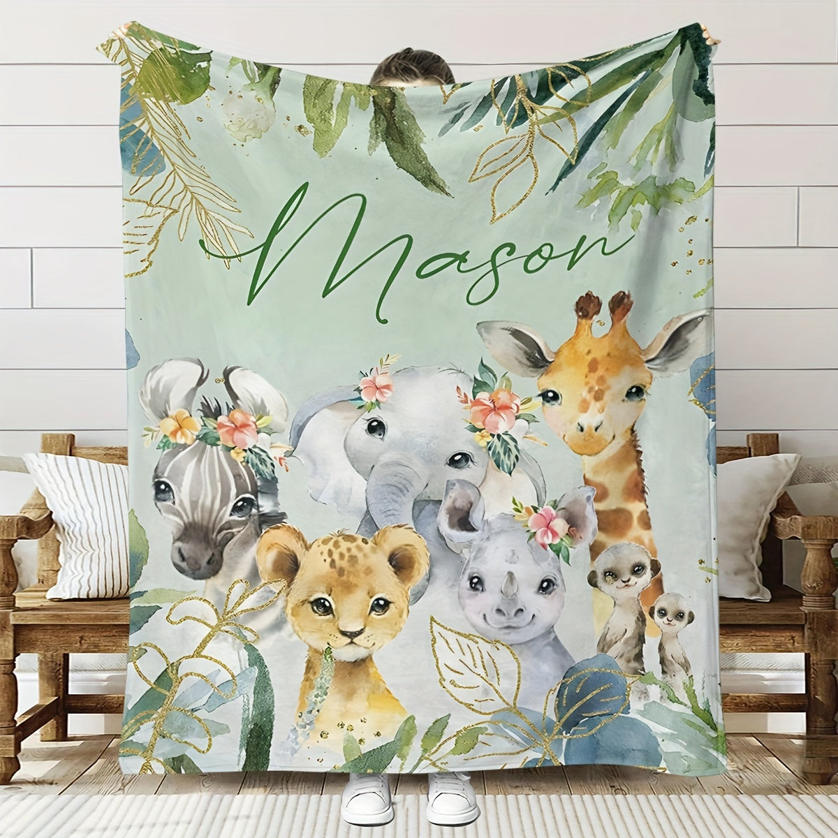 Cozy Flannel Throw Blanket with Custom Elephant Pattern Personalized Soft All-Season Gift
