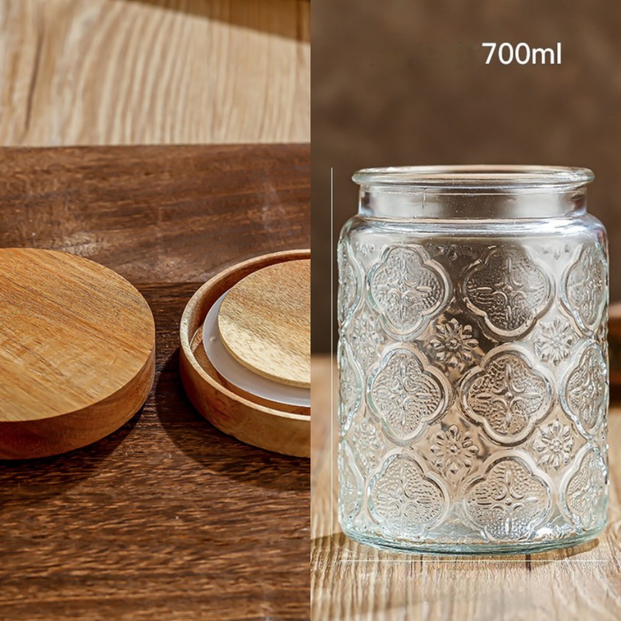 Tarro de almacenamiento de vidrio con tapa de bambú para té, café, azúcar, galletas, hermético