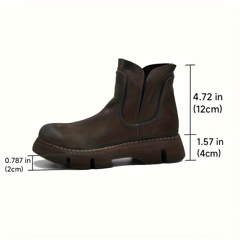Women's Genuine Leather Short Boots Thick Soles Casual Round Toe