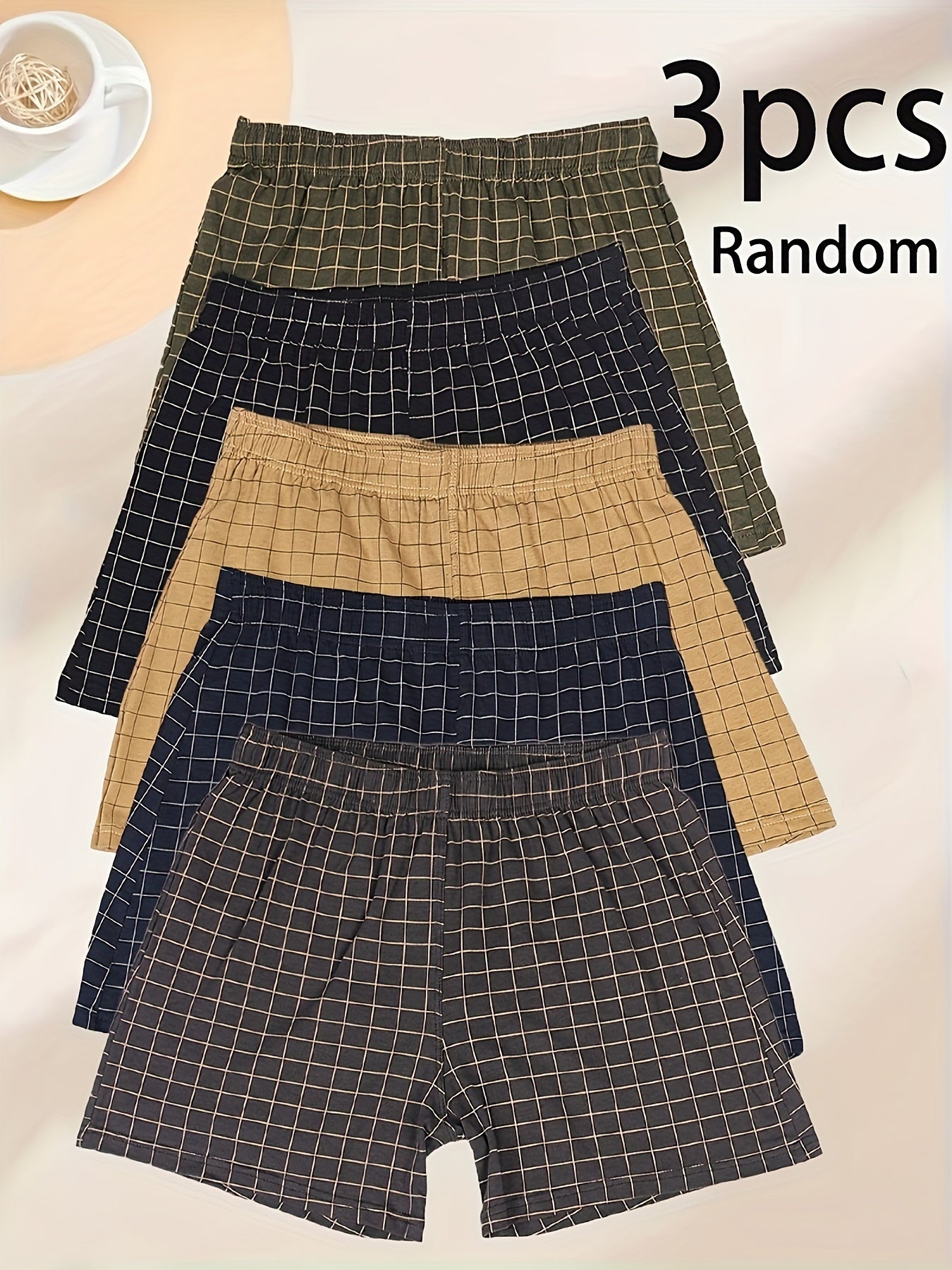 Men's Plaid Cotton Boxer Shorts 3-Pack Breathable Loose Fit Casual