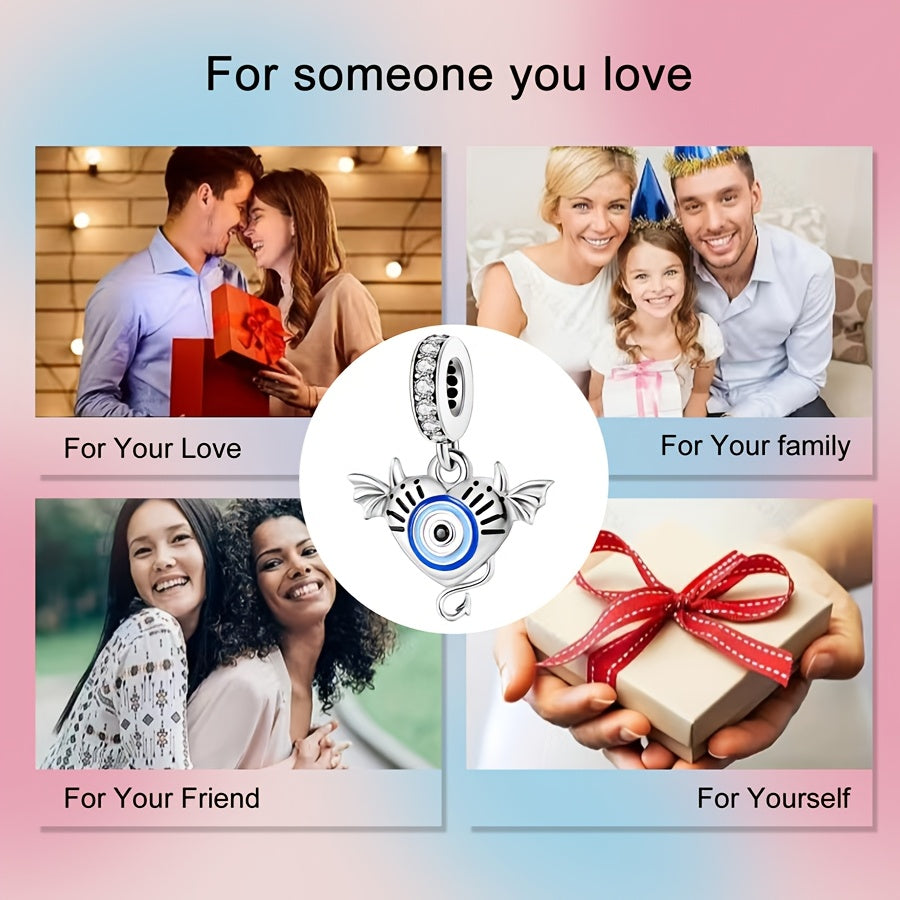 Silver-Plated Devil Pendant with Blue Eyes for Jewelry Making and Gifts