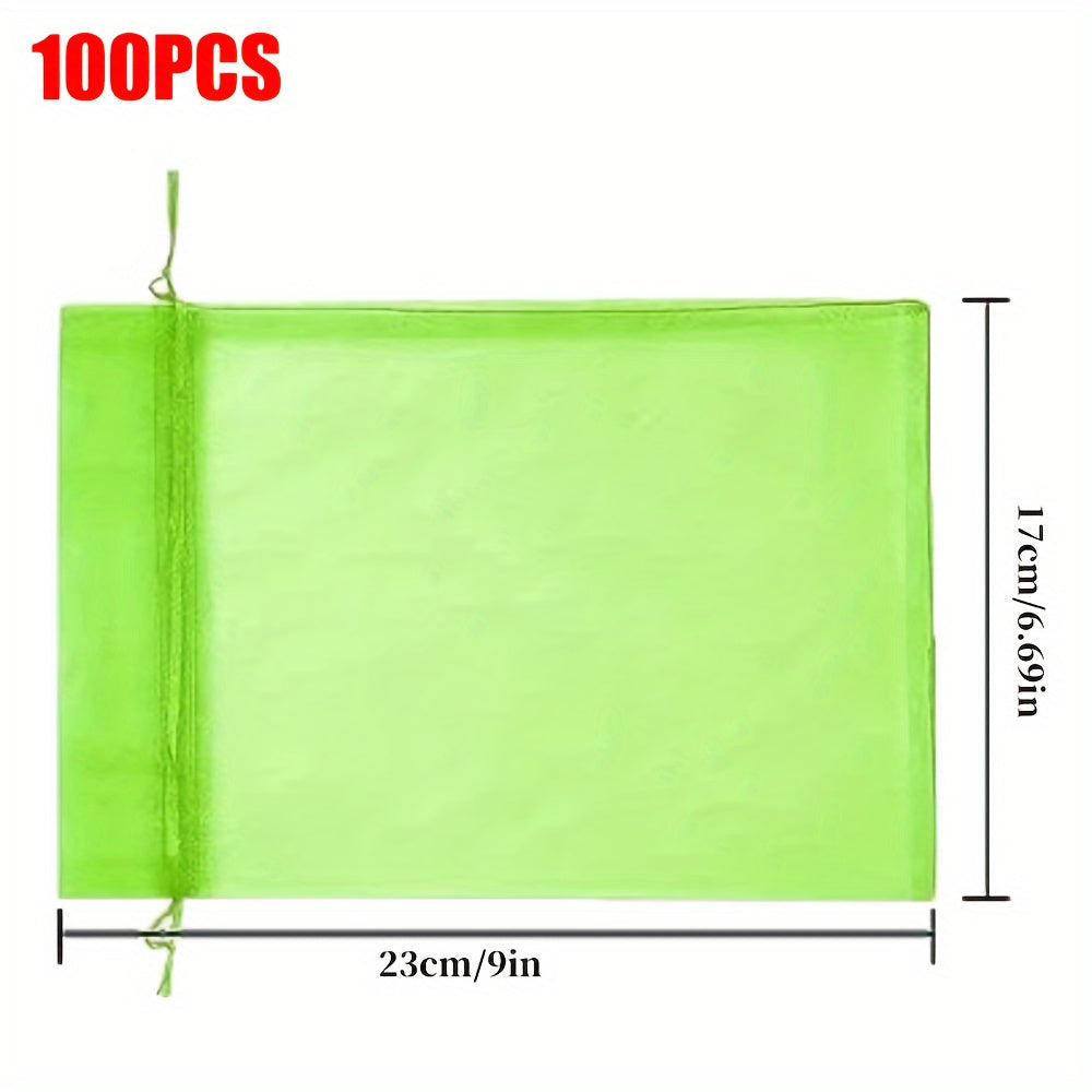 Lightweight Green Fruit Protection Bags 100 Pack with Drawstring Closure