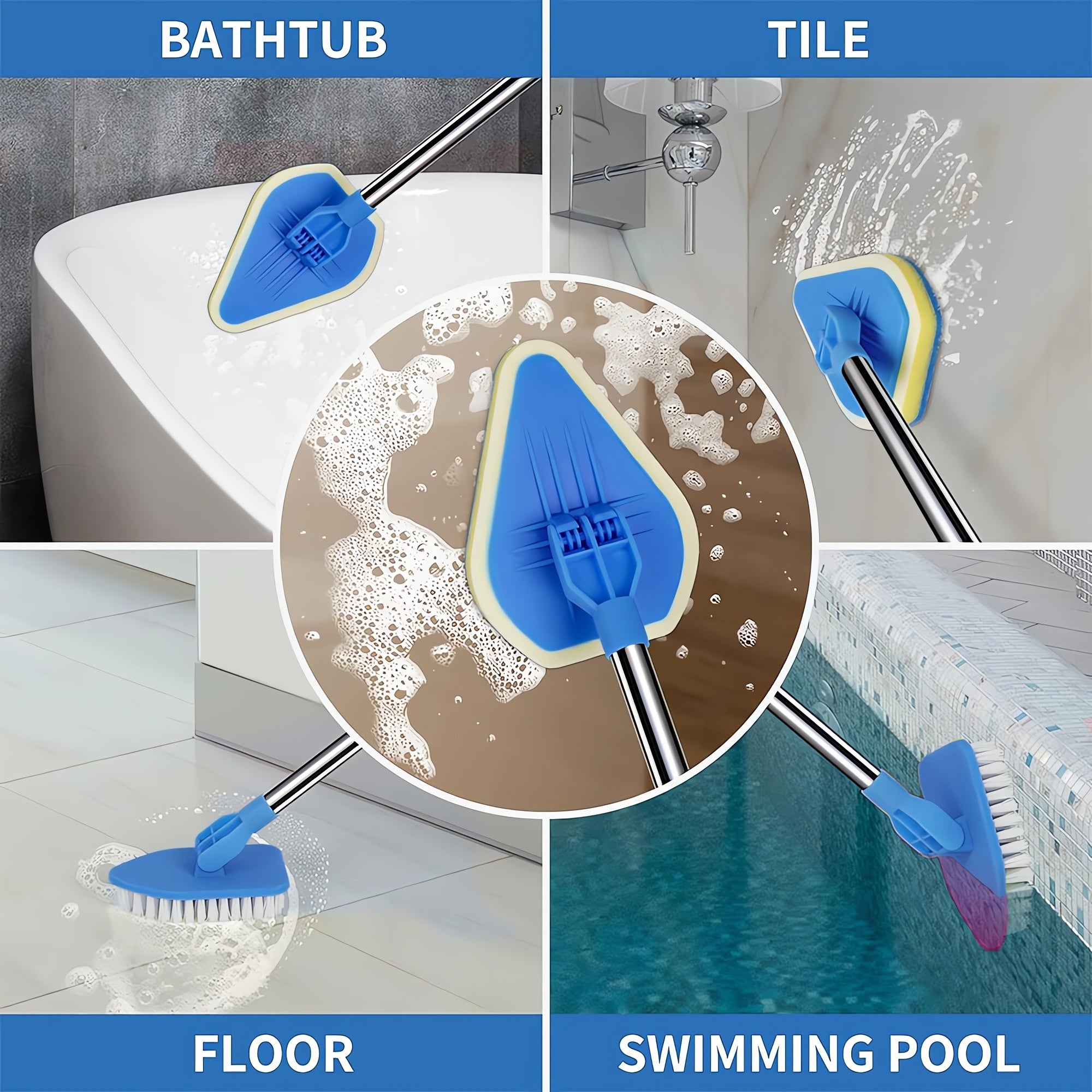 Uy tozalash uchun asboblar to'plami, uzaytiriladigan tutqich va 4 ta qovushqich cho'tka bilan, hammom va oshxona uchun