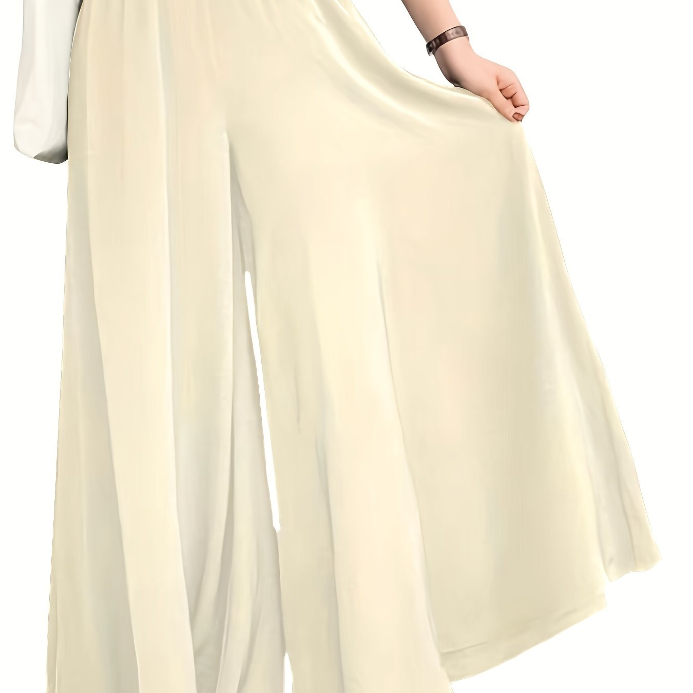 Plus Size Wide Leg Pants for Spring and Summer Solid Ruched Elastic Waist