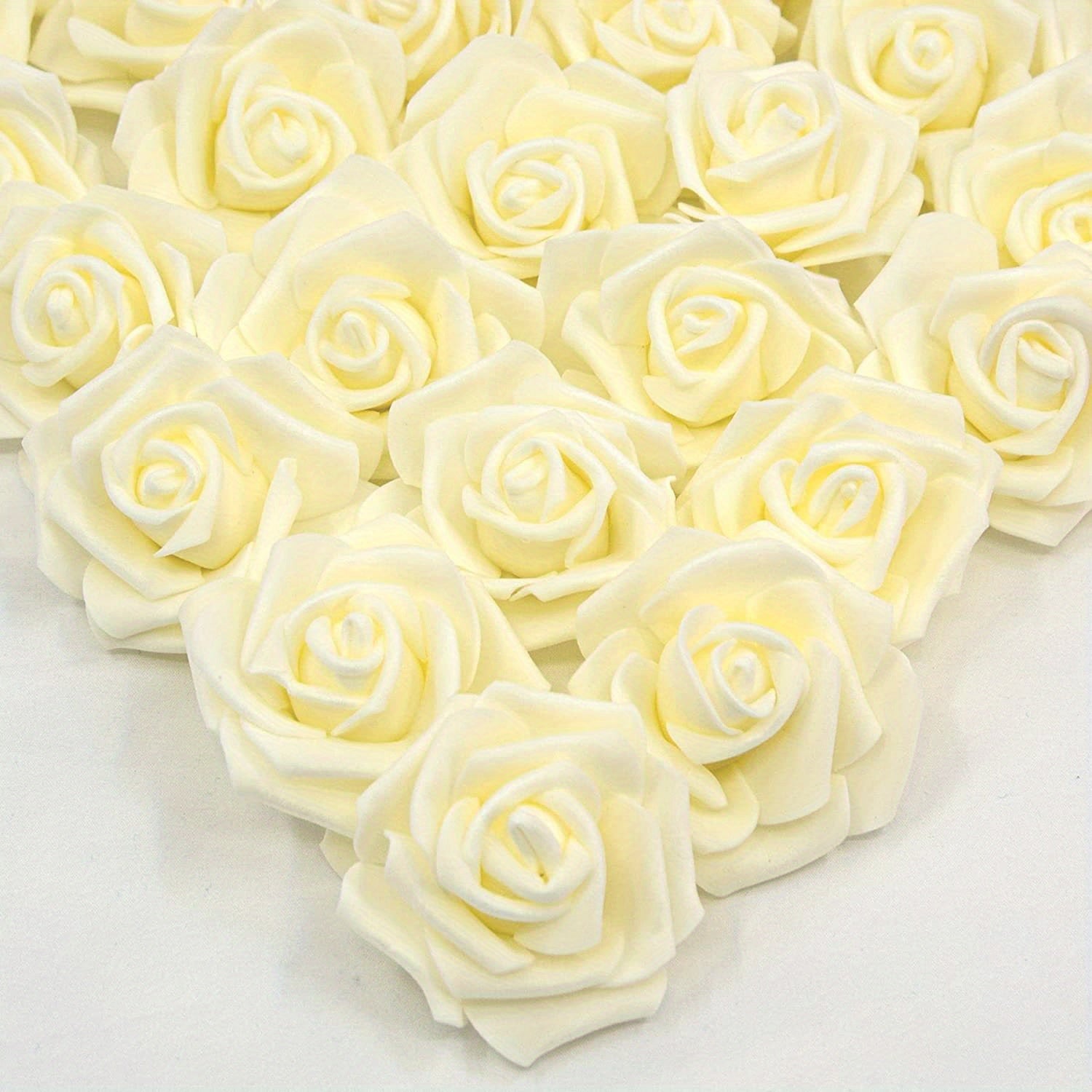 50 Pieces Artificial Foam Rose Flower Heads Ivory White for Wedding Party Home Decor