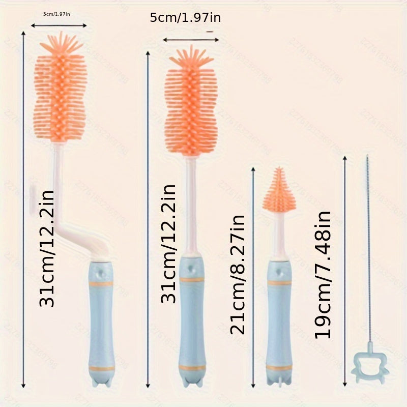 Kit de limpieza de biberones con cepillos para tetina y pajilla, cepillo de silicona de grado alimenticio y mango de metal para nuevas mamás