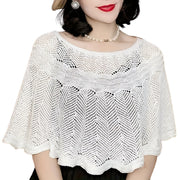 Women's Elegant Pullover Cape with Hollow Knitted Shawl, Loose Fit, Solid Color
