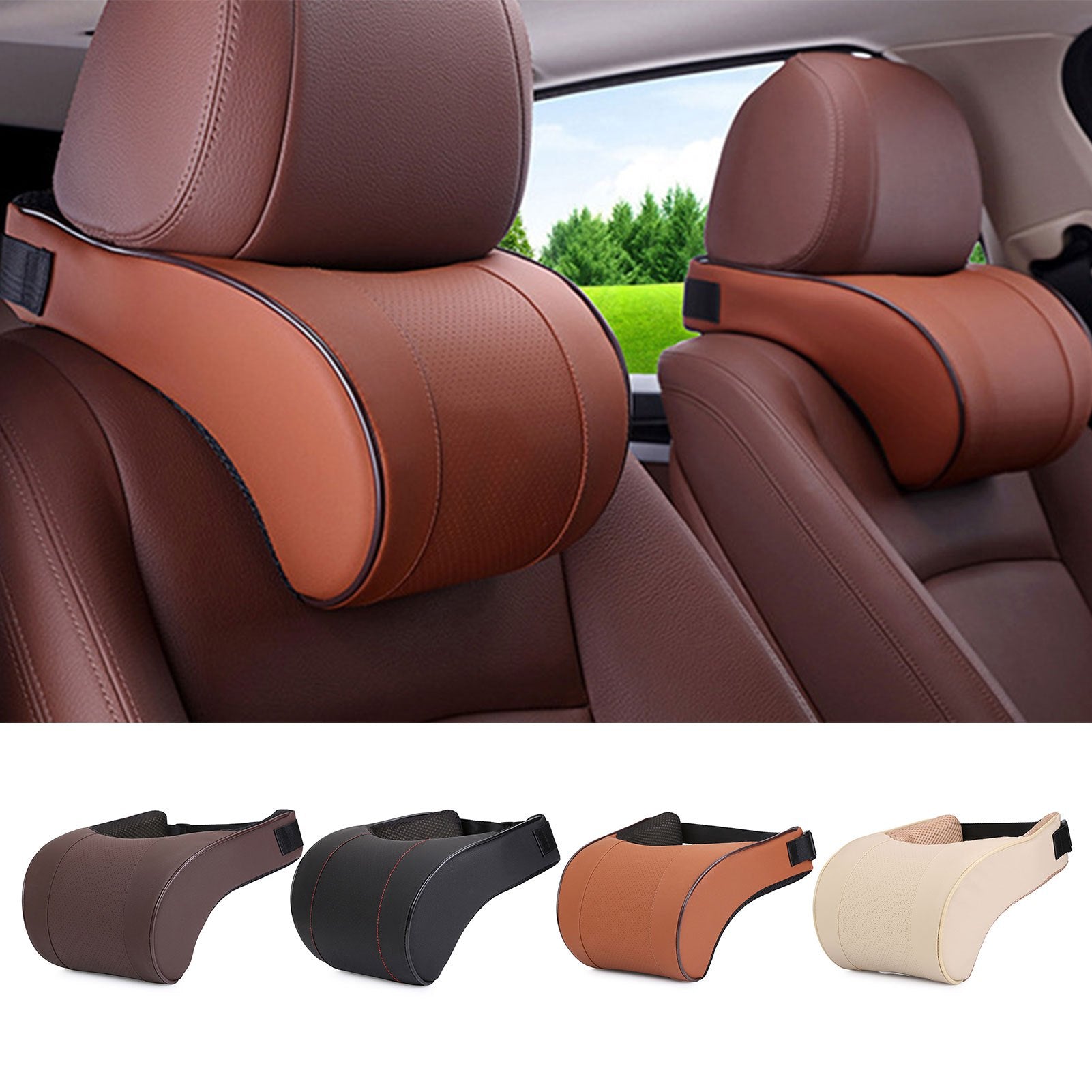 Car Memory Foam Neck Pillow PU Leather Auto Headrest Cushion for Seat