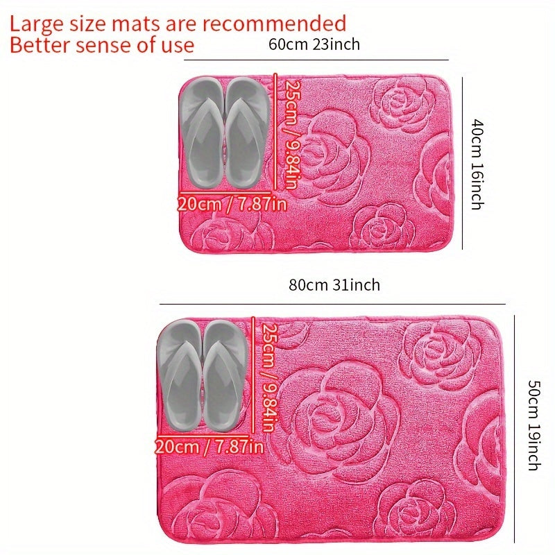 Blue and White Floral Bathroom Mat Plush Anti-Slip Absorbent Soft Rug