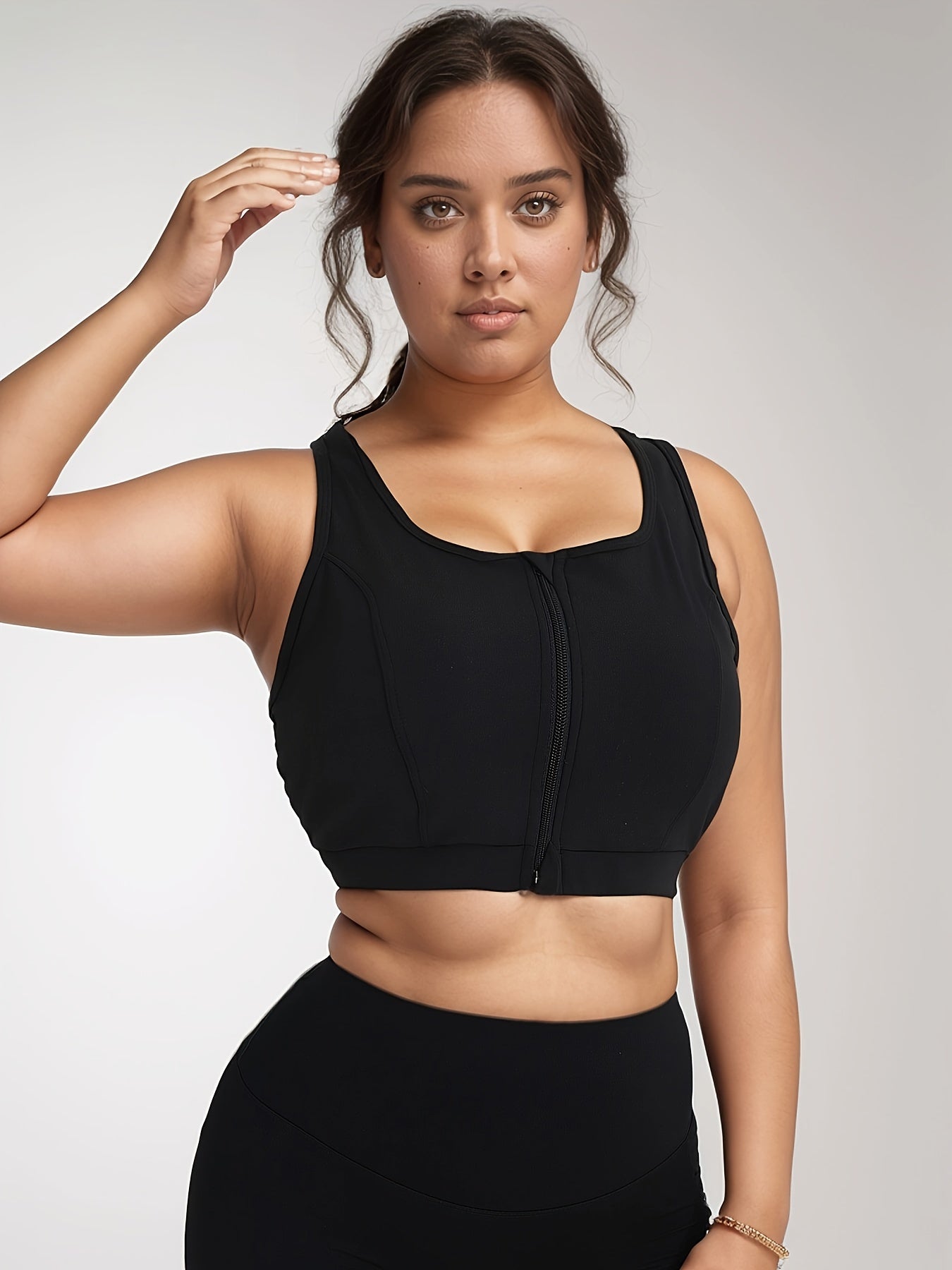 Plus Size Black High Support Sports Bra with Removable Padding for Yoga