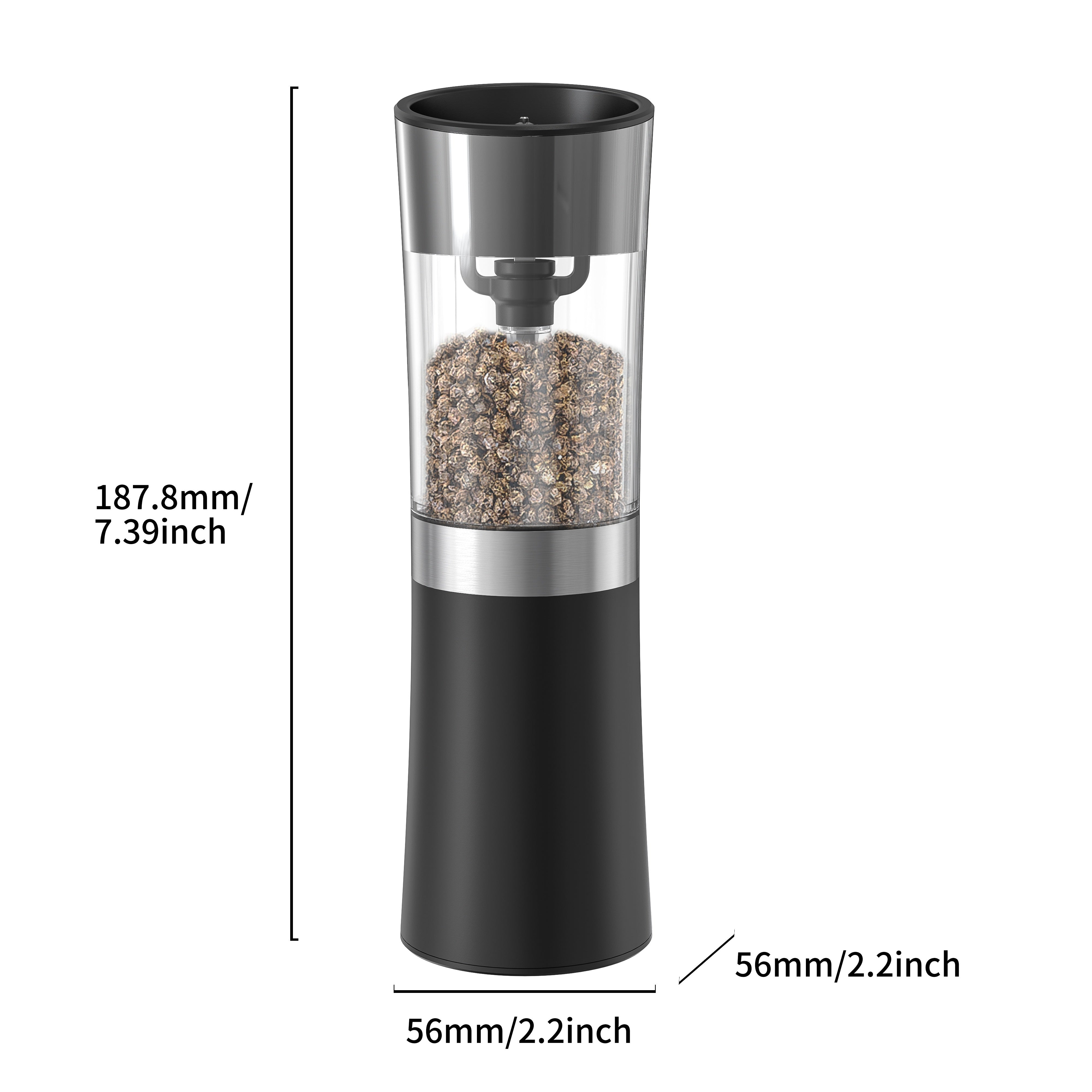 HUAMIDARY Elektr salt va murch maydalagich to'plami - sozlanadigan qattiqlik, USB bilan qayta zaryadlanadigan zanglamaydigan po'latdan yasalgan tegirmon