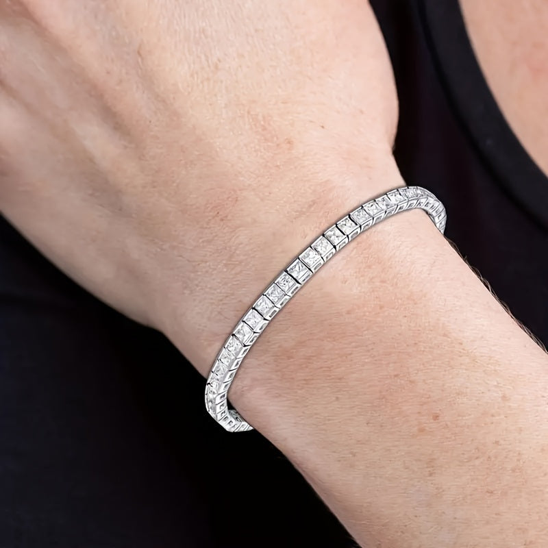 Sterling Silver Tennis Bracelet with Square Moissanite Stones Unisex Jewelry for Gift and Everyday Wear