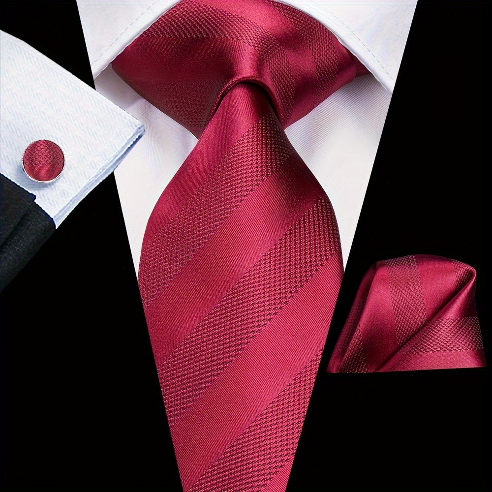 Men's Classic Striped Necktie Set with Cufflinks for Business and Party