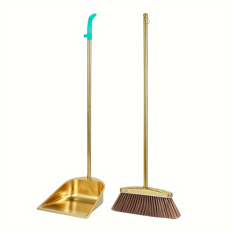 Stainless Steel Broom and Dustpan Set with Long Handle for Indoor Outdoor Cleaning