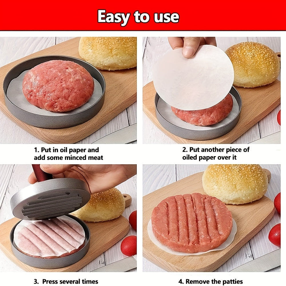 Grey Metal Burger Press with Non-Stick Coating and Wooden Handle