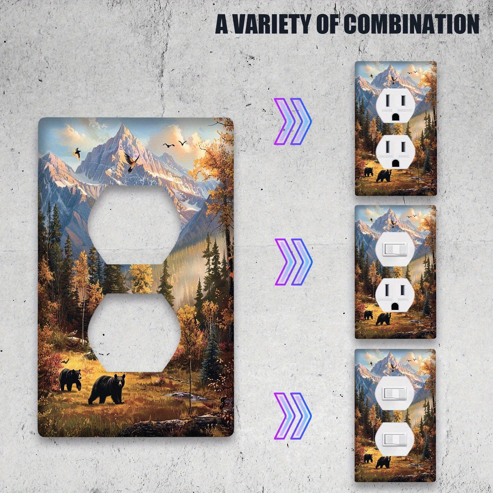 Forest Bears Themed Light Switch Cover and Outlet Cover Heat and Fade Resistant