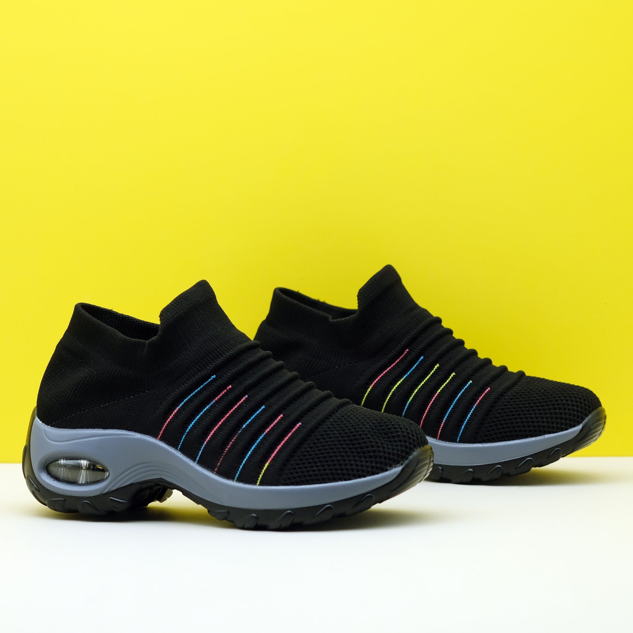 Women's Striped Pattern Chunky Sneakers Casual Slip-On Outdoor Shoes