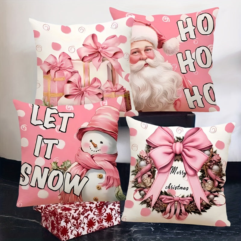 Double-Sided Throw Pillow Cover Mid-Century Chic Polyester Zipper Christmas Decor