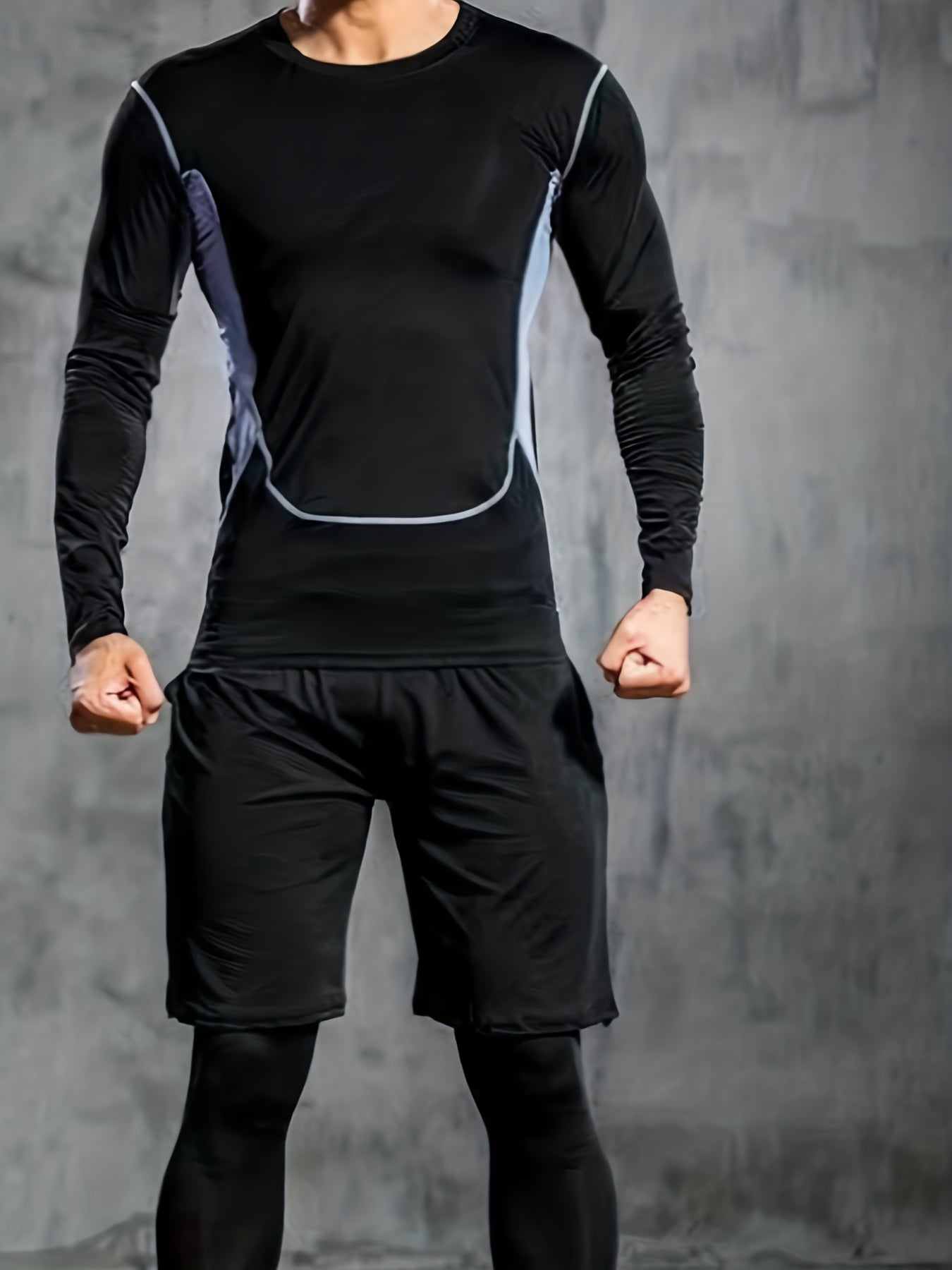 Men's Sportswear Set Breathable Long Sleeve Shirt and Indoor Workout Pants for Gym Running