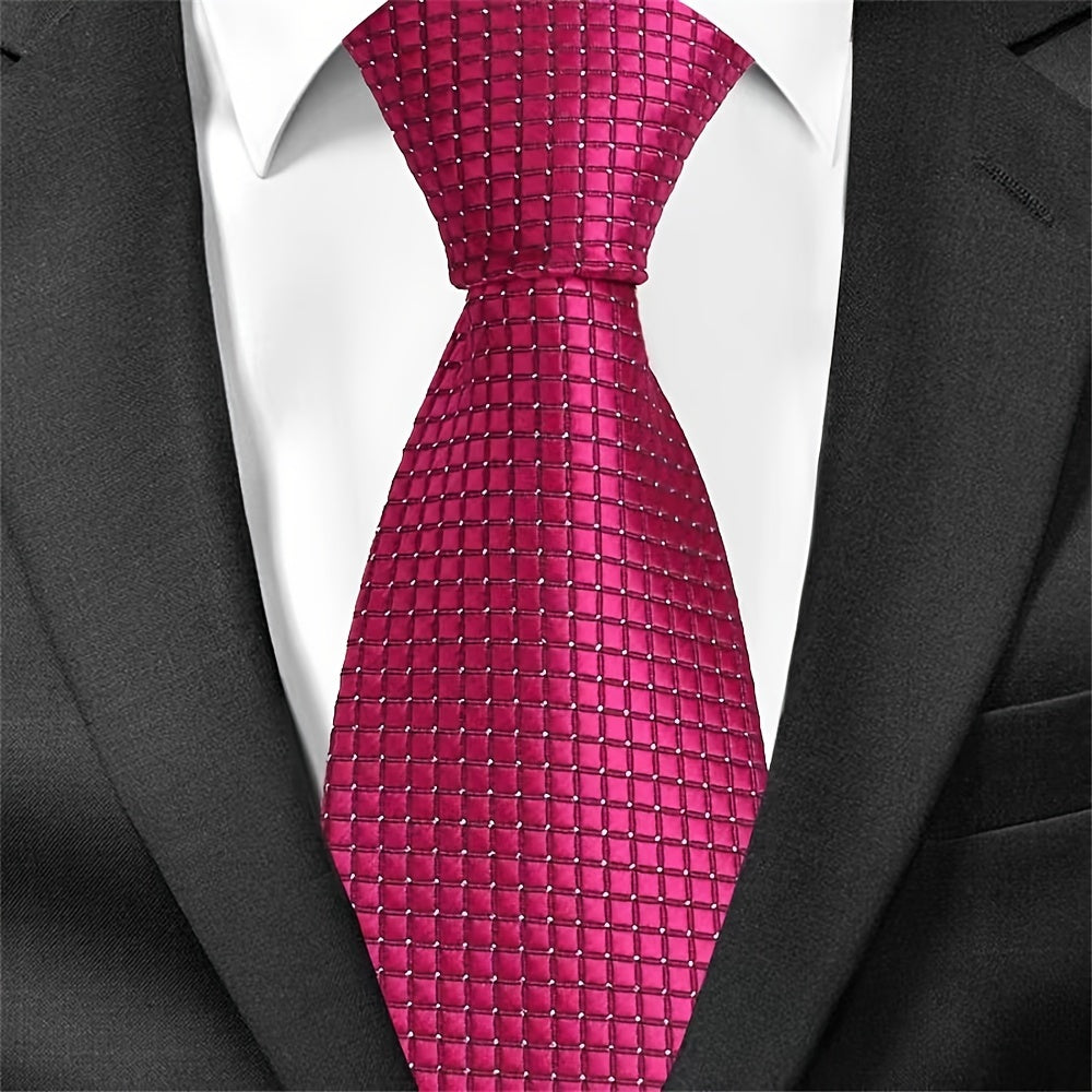 Men's Classic Business Tie Small Plaid Pattern Wedding Tie for Formal Events