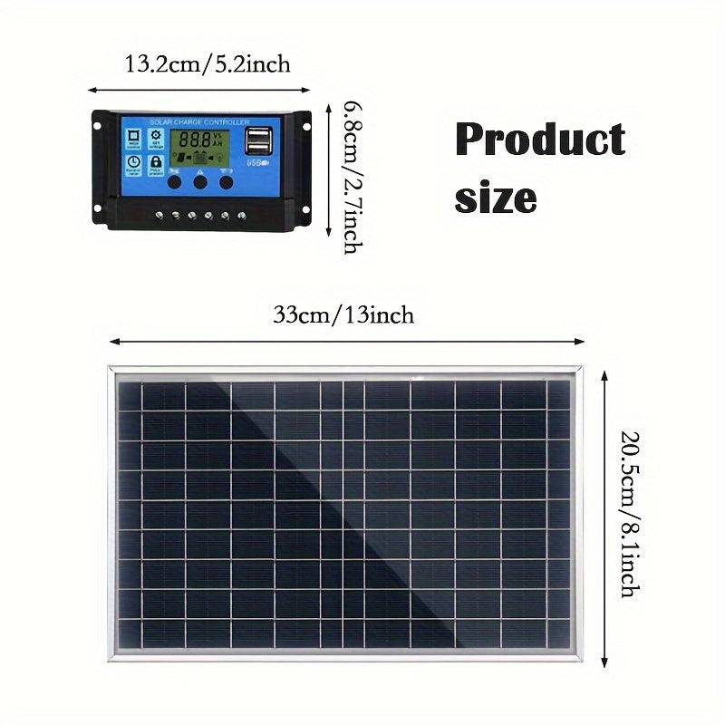 Portable Solar Panel Kit with Controller 12V-24V USB Charger for Camping Hiking Boat