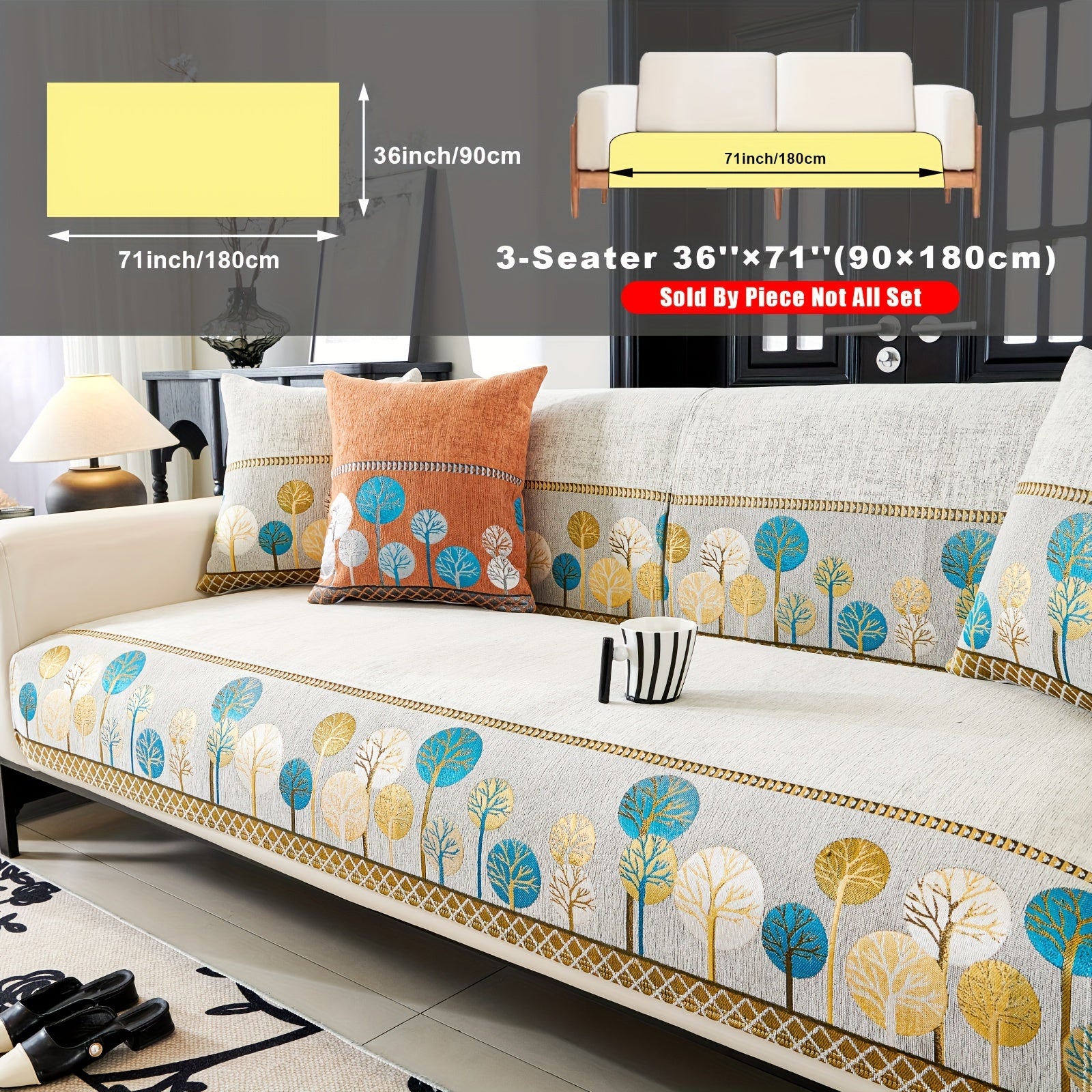 Chenille Sofa Cover with Tree Embroidery Pet-Friendly Slip-Resistant Easy to Clean Fits Various Sofa Sizes for Living Room and Home Decor