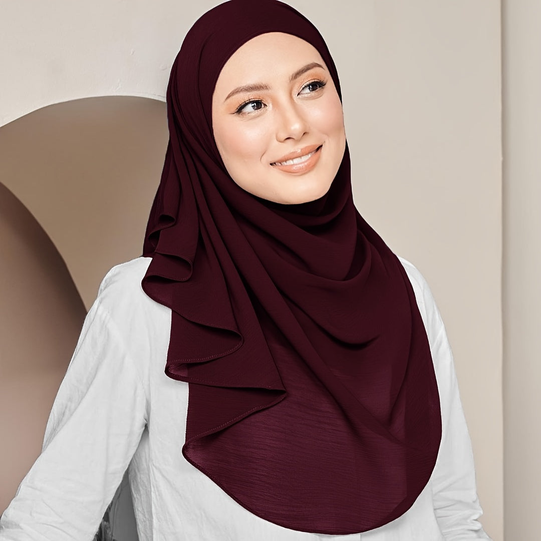 Women Chiffon Hijab Lightweight Silky Polyester Scarf with Pleated Detailing