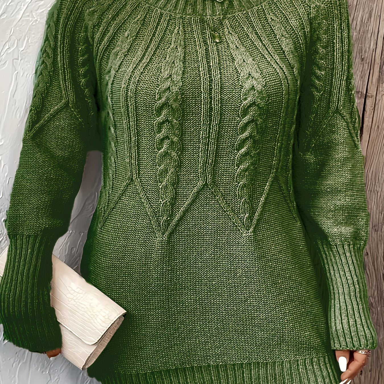 Plus Size Women's Red Cozy Long Sleeve Stand Collar Sweater