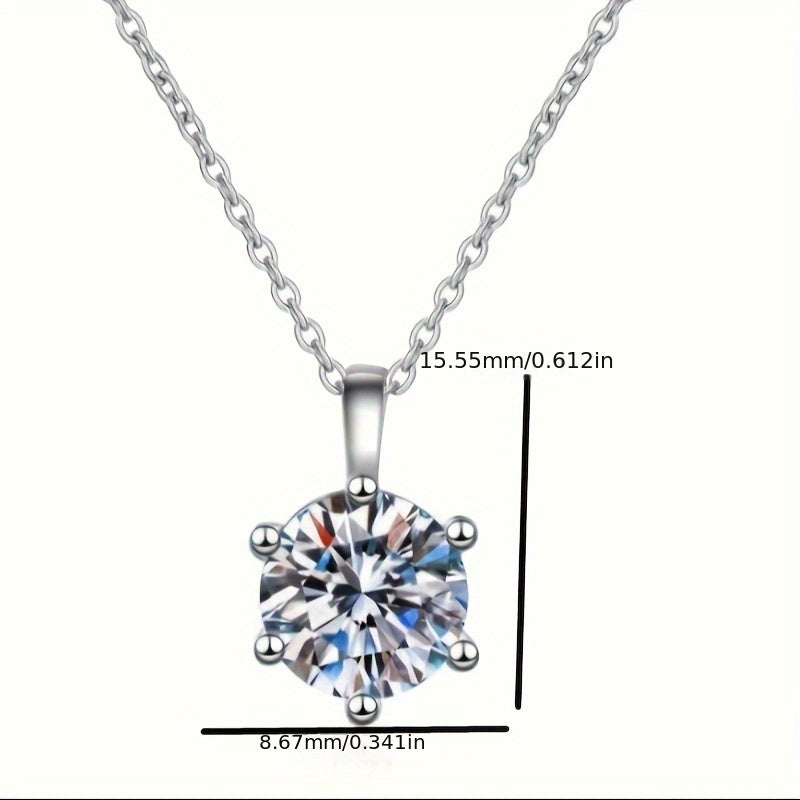 Women’s Moissanite Pendant Necklace 2 Carat Classic Six-Claw Elegant Chain