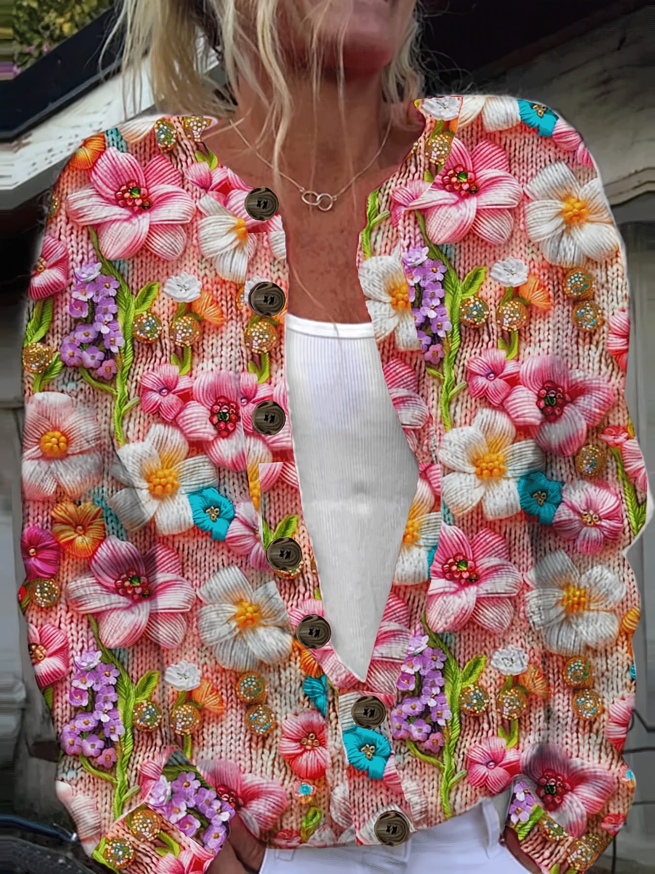 Plus Size Women's Floral Print Long Sleeve Cardigan Lightweight Spring Fall Outerwear