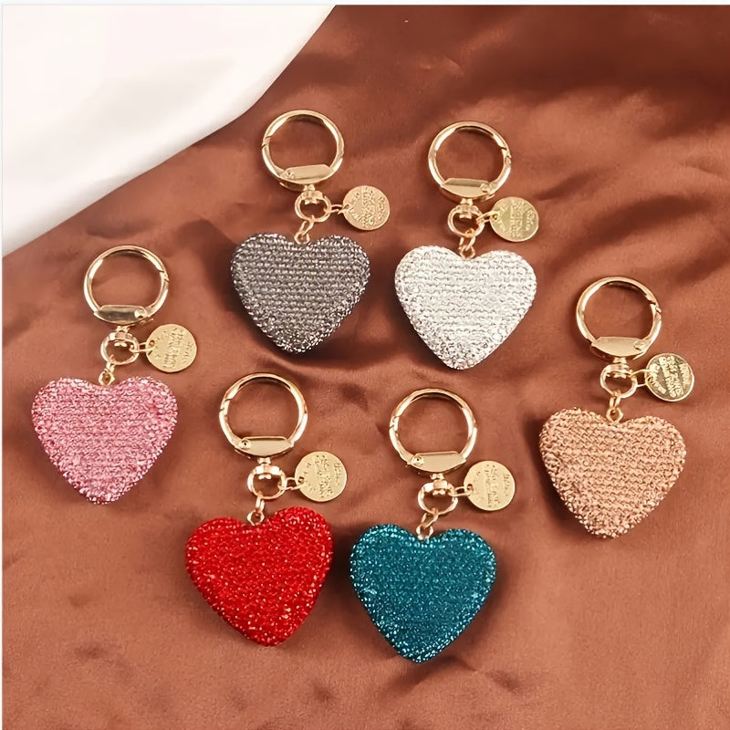 Llavero de forma de corazón con colgante de resina y pedrería para mujeres, bolsos y llaves