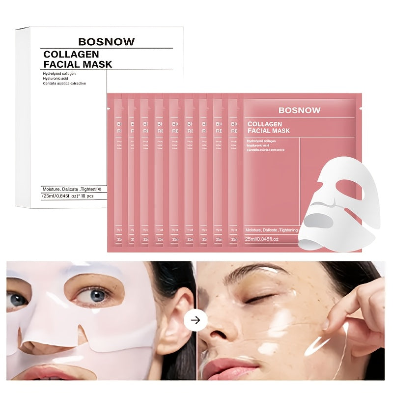 Hydrating Facial Masks with Collagen Hyaluronic Acid Niacinamide for Firming Unisex 10 Pack