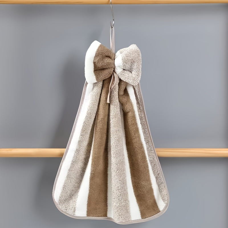Velvet Towel with Stripes and Bow Design for Bathroom Use 1pc