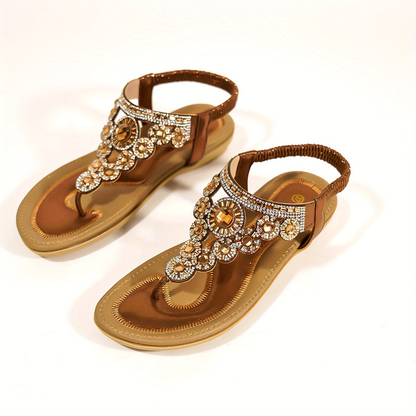 Sandalias planas de pedrería para mujer estilo boho sandalias abiertas con punta