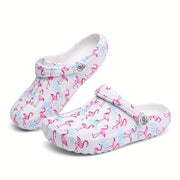 Women's Cartoon Print Lightweight Flat Home Garden Clogs Breathable Non-slip
