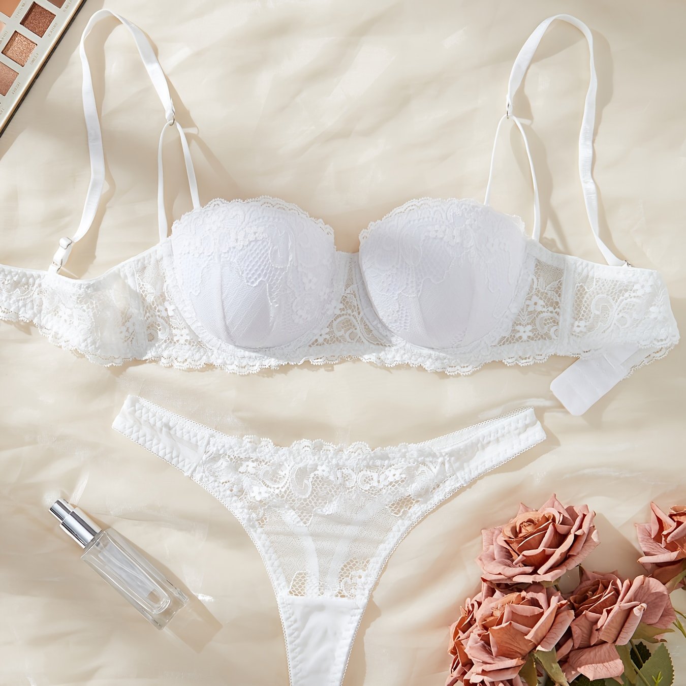 Women's Floral Lace Underwire Cami Bra and Panties Set Elegant Lingerie