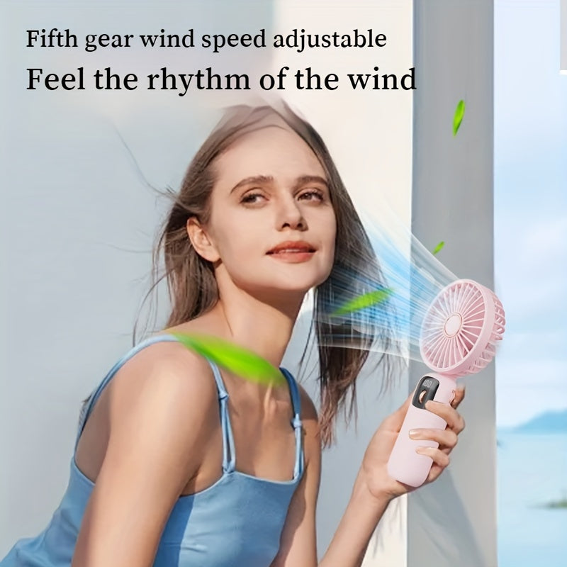 Portable Handheld Mini Fan USB Rechargeable 5 Speeds Foldable for Travel Outdoor Indoor