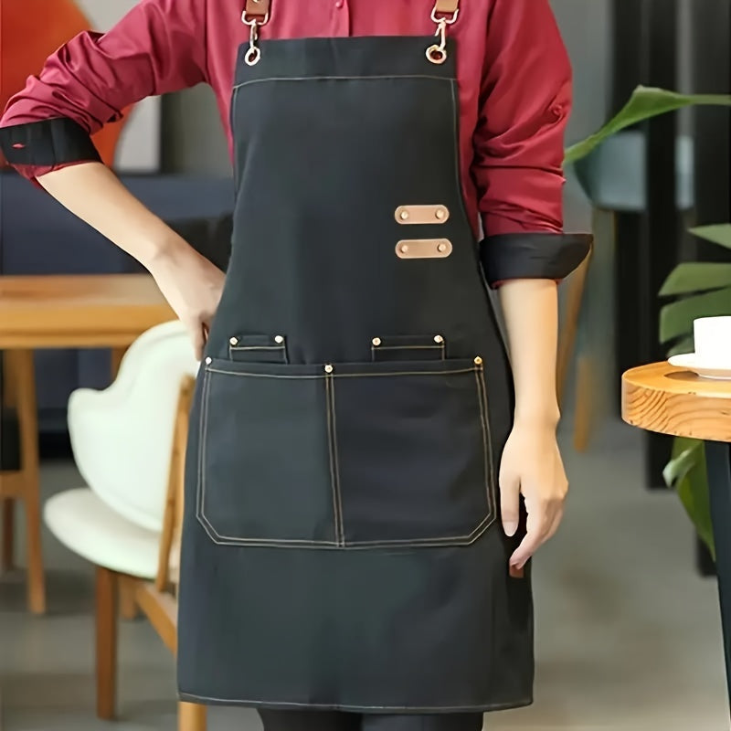 Delantal de lona impermeable con bolsillos para cafeterías, restaurantes y floristerías en beige, negro o marrón