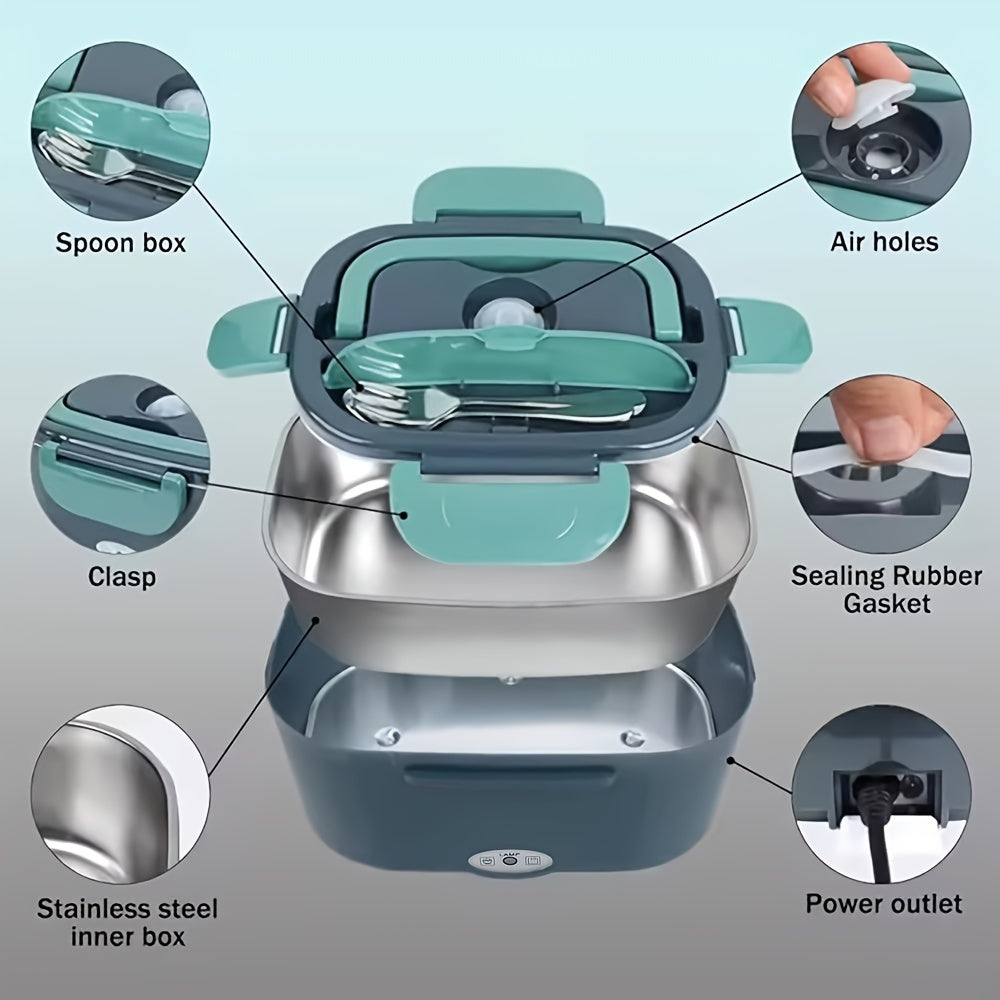 Tupper eléctrico portátil para oficina y coche, con aislamiento de acero inoxidable, calentamiento de 1.5L