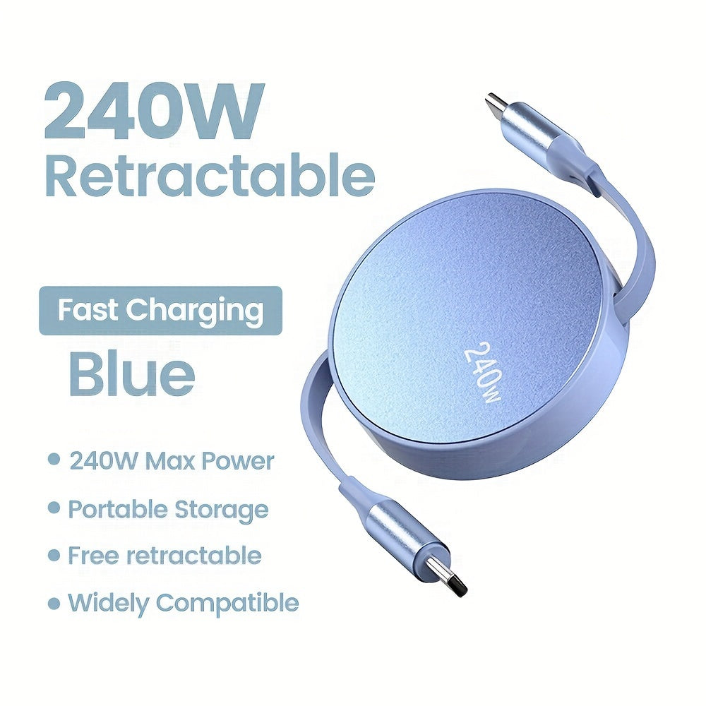 240W Fast Charging TypeC Dual Head Retractable Data Cable for Laptop and Mobile Phones 1m