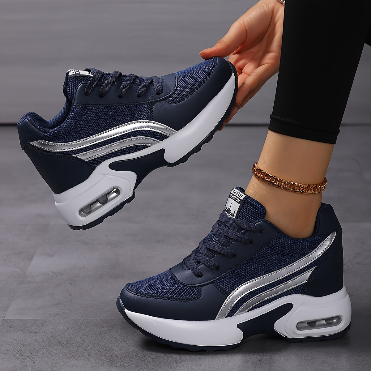 Women's Mesh Wedge Sneakers Casual Lace-Up White Air Cushion Shoes