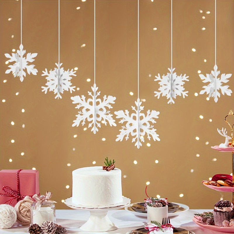 6 Elegant 3D Snowflake Hanging Decorations for Christmas Seasonal Parties