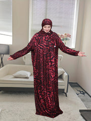 Women's Abaya Ultra-Soft Stretchy Long Sleeve Leopard Print Red Accents