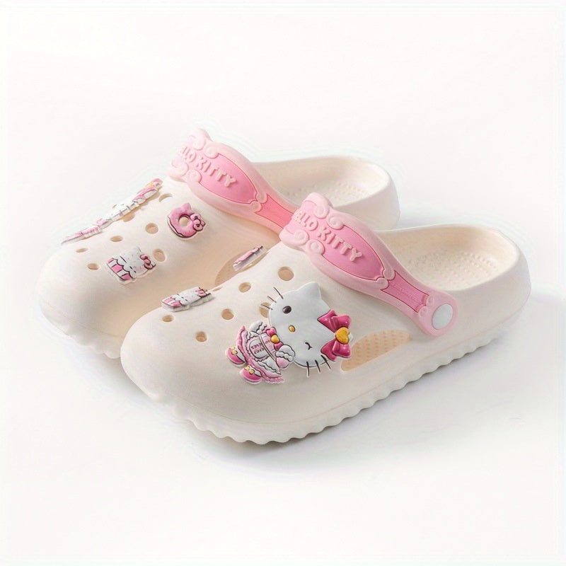 Girls EVA Slip-On Sandals with Cartoon Pattern for Outdoor Activities Ages 14 and Under