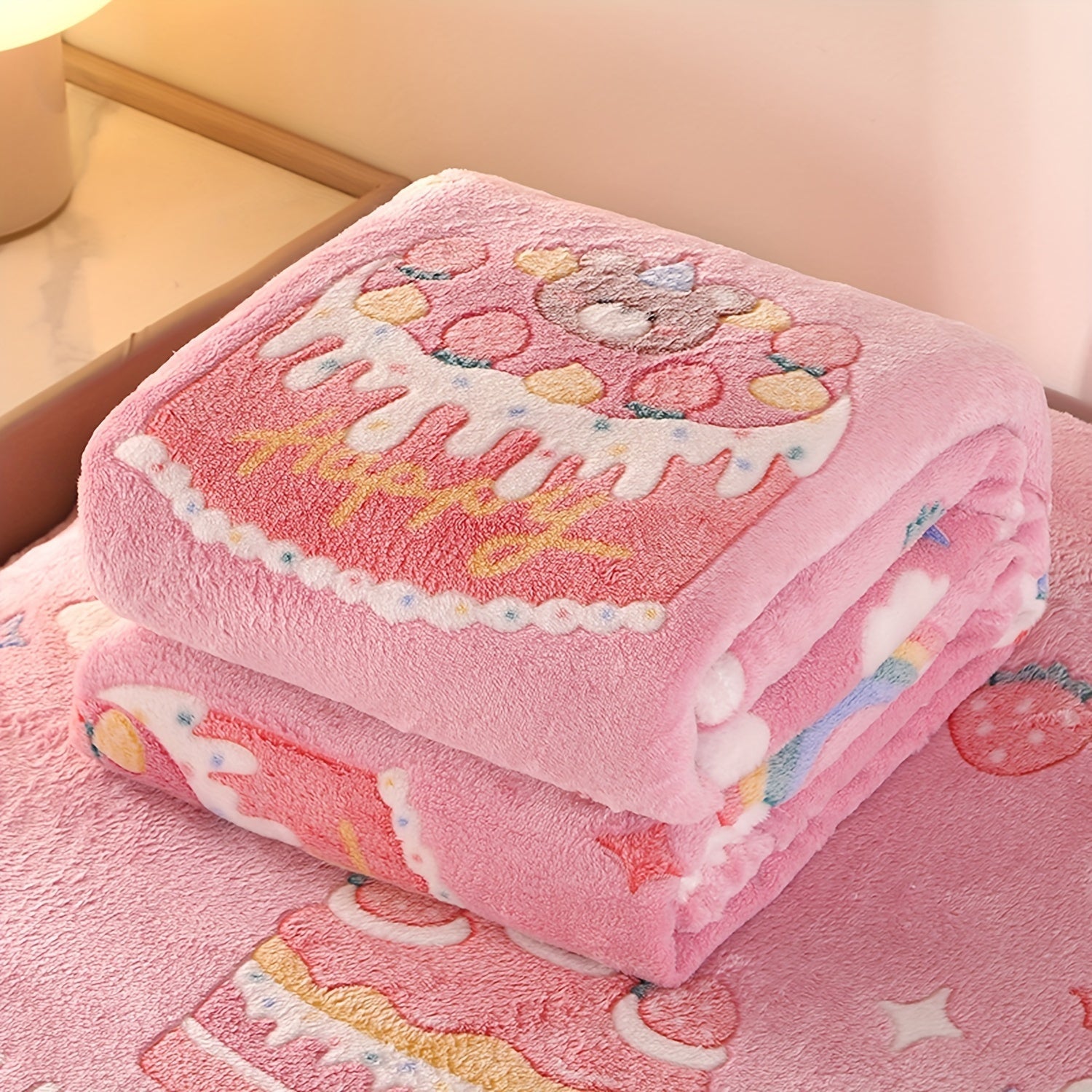 Cartoon Print Flannel Blanket for Kids and Adults Cozy Soft Warm Bed Couch Use