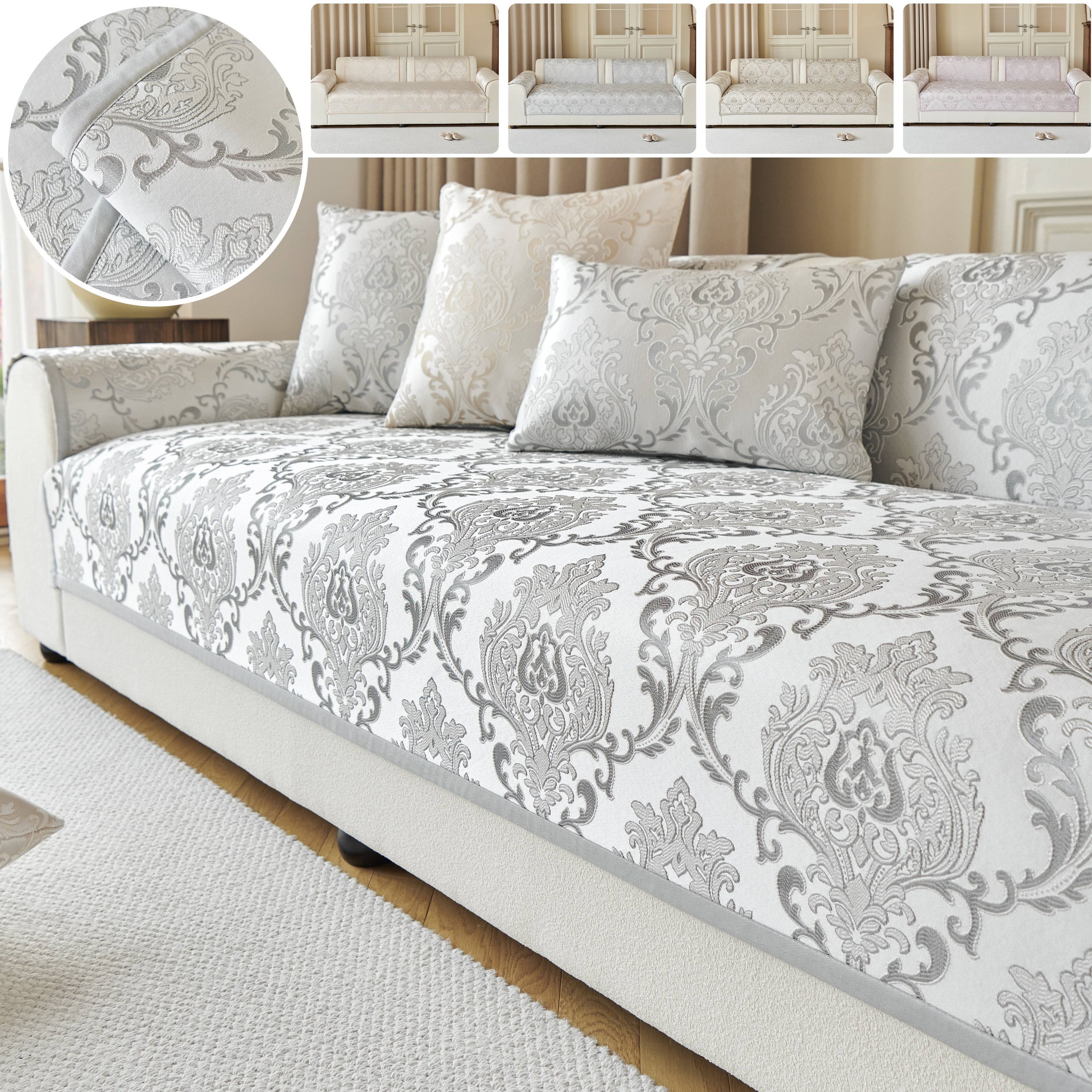 Серый цветочный чехол на диван для 1-4 мест, безопасный для домашних животных, нескользящий, моющийся в машине, из шенилла жаккарда, современный