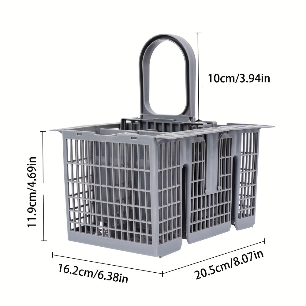 Gray Plastic Dishwasher Basket with Detachable Handle for Cutlery and Utensils