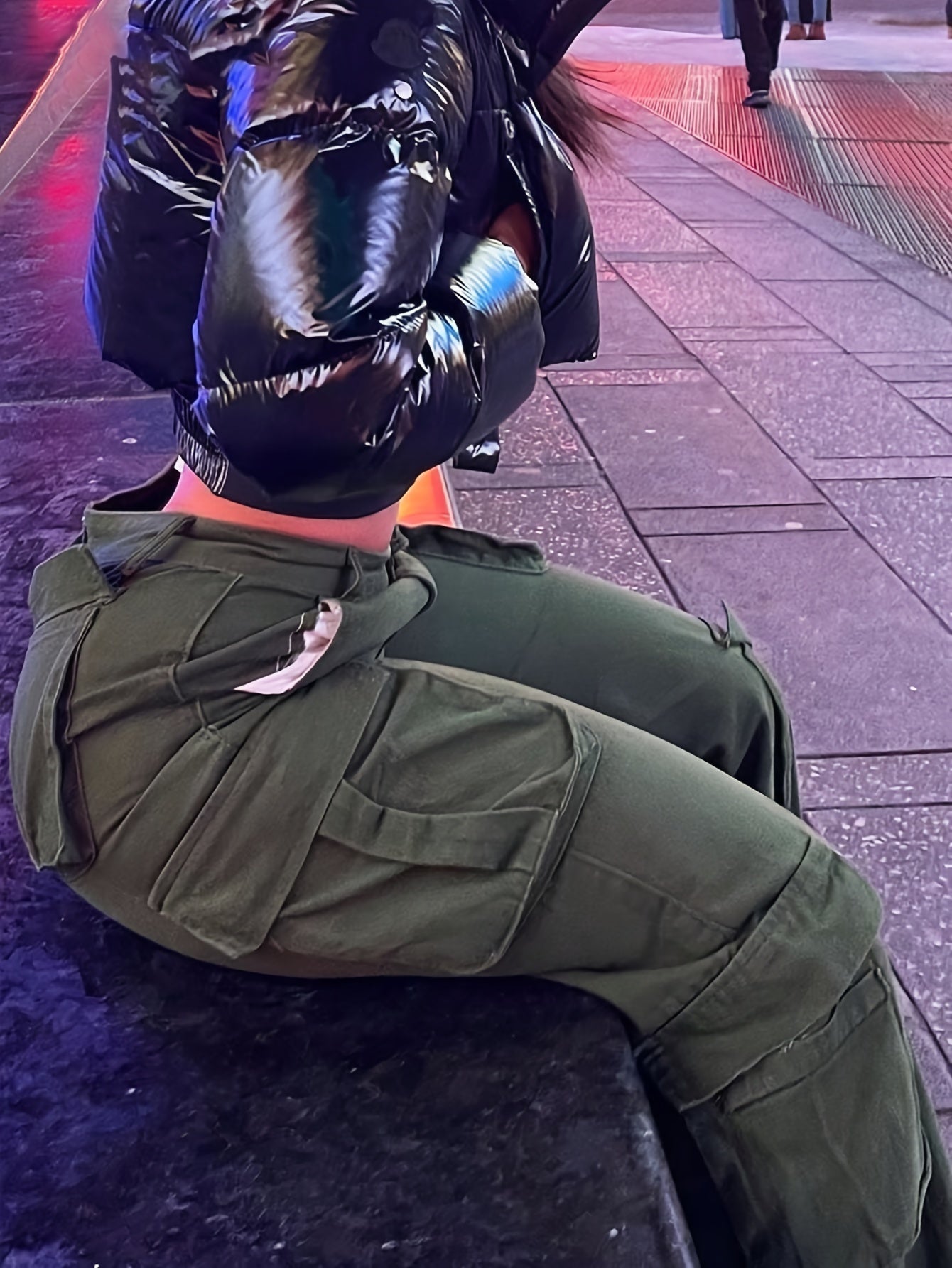 Women Plus Size Y2K Wide Leg Cargo Pants with Flap Pockets