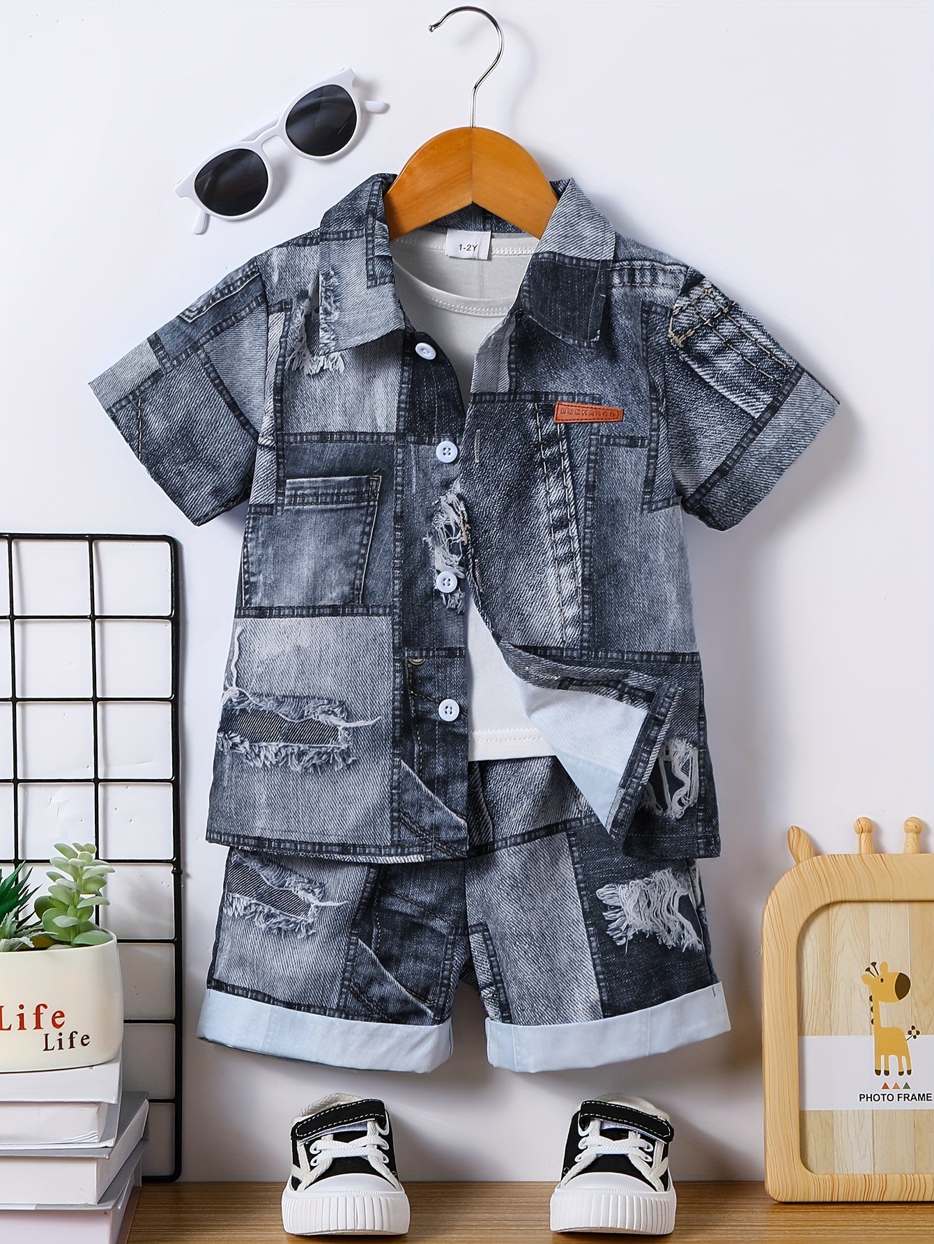 Boys Summer Denim Shirt and Shorts Set Short Sleeve Casual Kids Clothing
